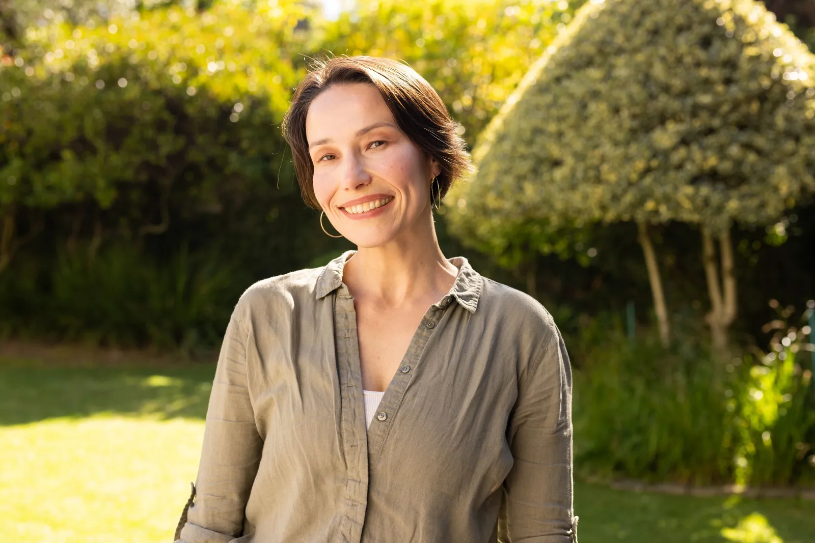 smiling woman outside