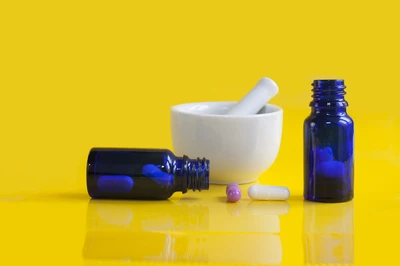 compounding pharmacy mortar and pestle with pill bottles